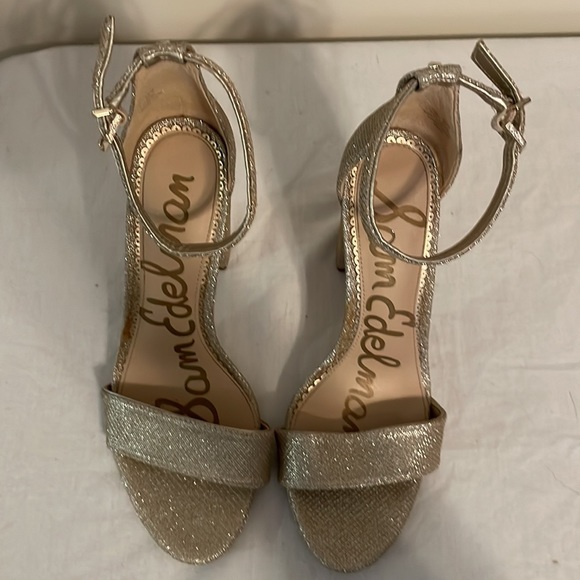 Sam Edelman Yaro Glittery Open Toe Strap Block Heels in Jute Glam Mesh Size 6.5 - Picture 6 of 12